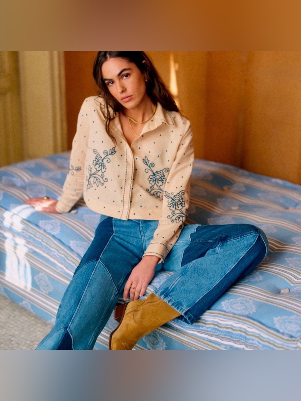 Sézane x Lucia Vergara Blue Embroidered Top - FR40